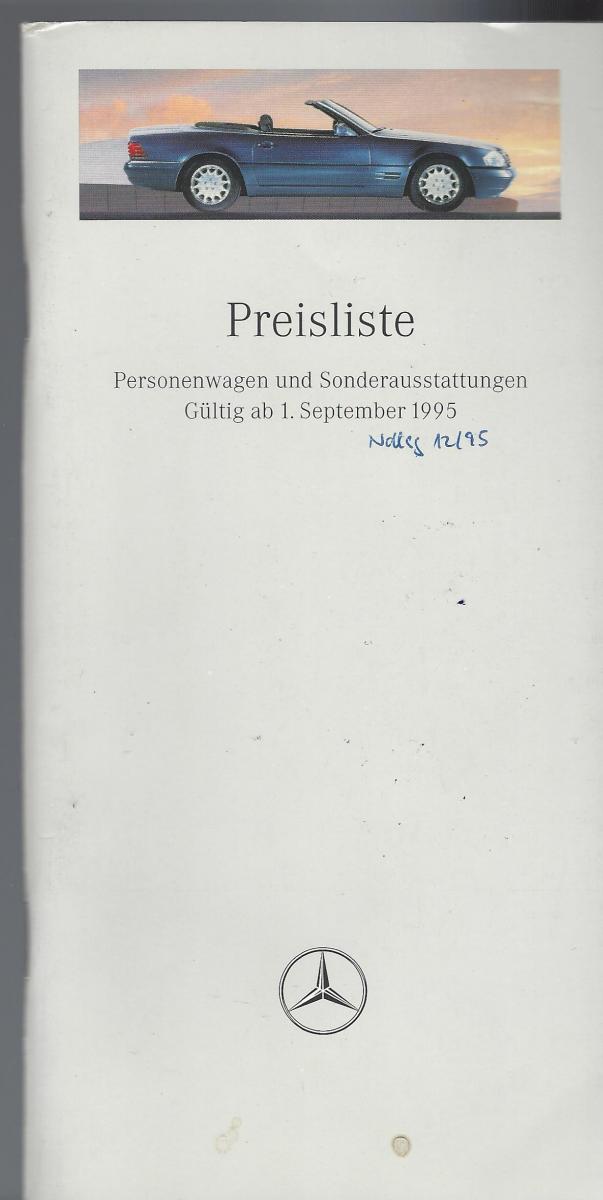 Mercedes Benz Preisliste September 1995 Personenwagen Und Sonderausstattung Nr P167 Oldthing Pkw Deutsche Firmen