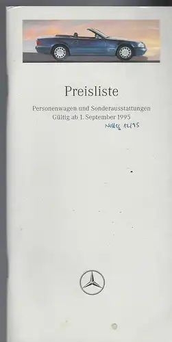 Mercedes Benz. Preisliste September 1995 Personenwagen und Sonderausstattung. 