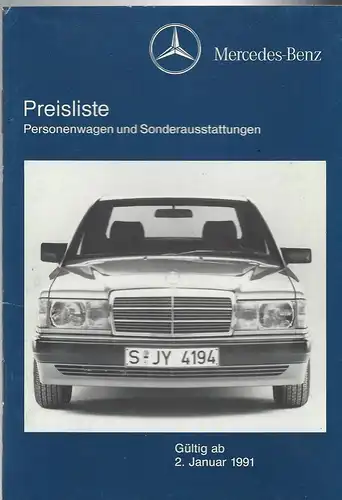 Mercedes Benz. Preisliste Januar 1991 Personenwagen und Sonderausstattung. 