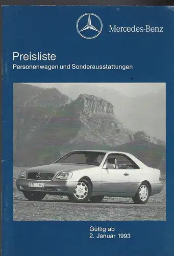 Mercedes Benz. Preisliste Januar 1993 Personenwagen und Sonderausstattung. 
