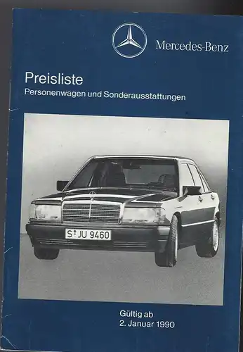 Mercedes Benz. Preisliste Januar 1990 Personenwagen und Sonderausstattung. 
