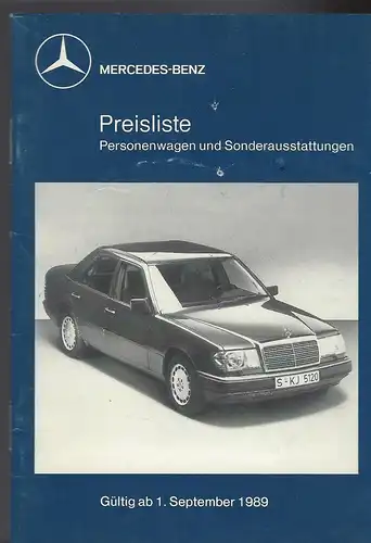 Mercedes Benz. Preisliste September 1989 Personenwagen und Sonderausstattung. 