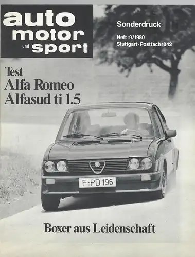 Alfa Romeo. auto motor und sport Sonderdruck  Heft 19/1980. Test Alfa Romeo Alfasud ti 1.5. 