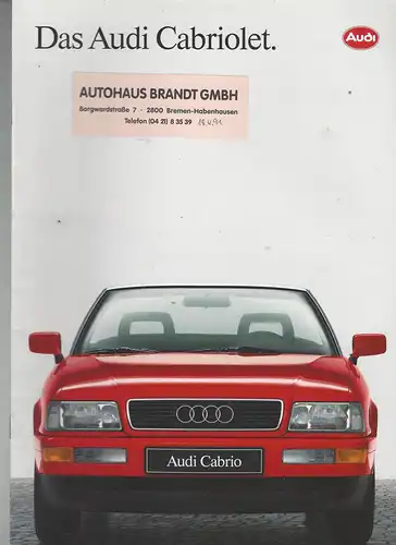 Das Audi Cabriolet. 1/1991. Prospekt. 