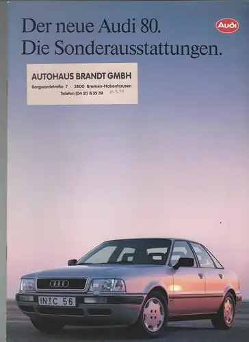 Der neue Audi 80. Die Sonderausstattung. 7/1991. Prospekt. 