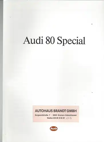 Der Audi 80 Special. 1/1990. Prospekt. 