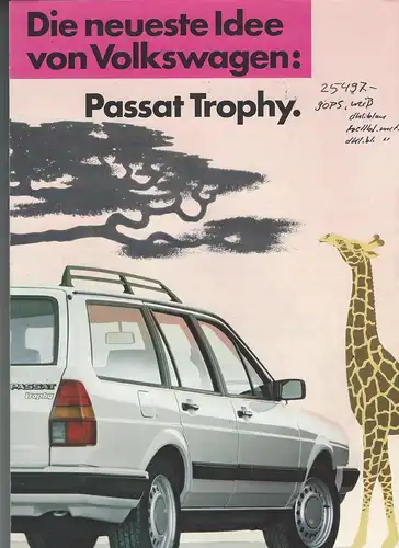 Die neusten Idee von Volkswagen: Passat Trophy.  2/1987   Prospekt. 