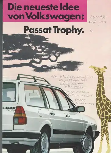 Die neusten Idee von Volkswagen: Passat Trophy.  2/1987   Prospekt. 
