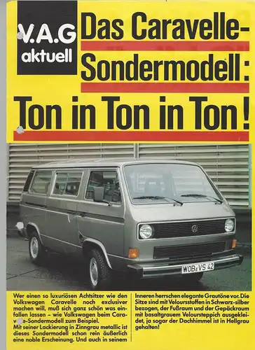 Der Volkswagen Caravelle Sondermodell Ton in Ton in Ton.   Prospekt. 