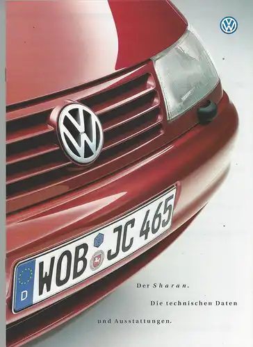 VW. Der Sharan mit Beilage Technische Daten und Ausstattung. 10/1999.   Prospekt. 