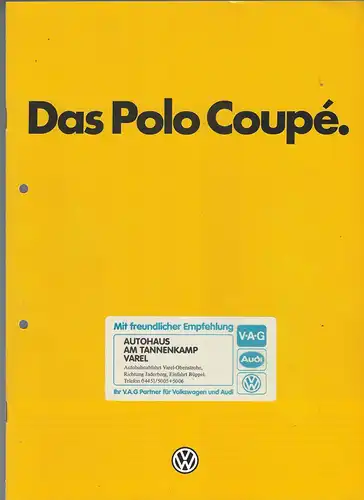 VW. Das Polo Coupé 1/1984 mit Preisliste.  Prospekt. 