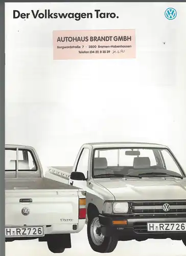 VW. Der Volkswagen Taro 7/1989.  Prospekt. 