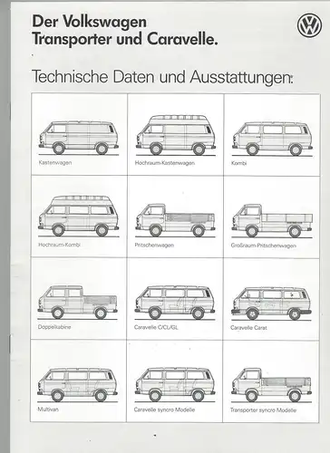 Der Volkswagen Transporter mit Beilage Technische Daten und Ausstattung. 7/1989.  Prospekt. 