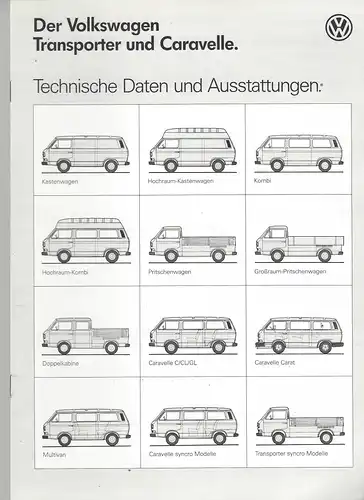 Der Volkswagen Transporter mit Beilage Technisch Daten und Ausstattung. 1/1990.  Prospekt. 