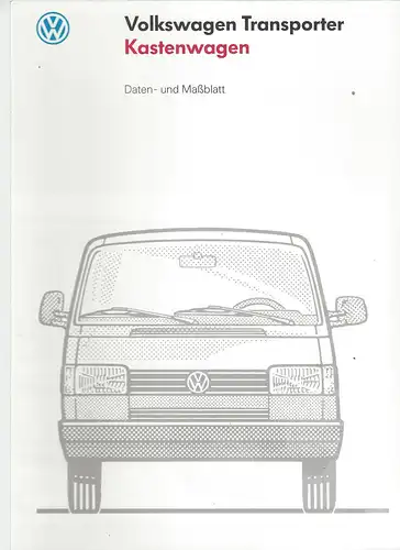 VW. Der neue Transporter mit Beilage Daten- und Maßblatt für den Kastenwagen .  11/1990.  Prospekt. 