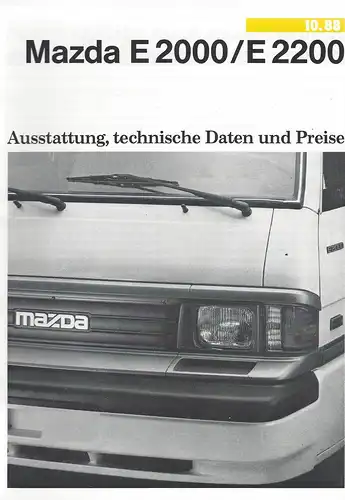 Mazda E2000 / E2200. Ausstattung, technische Daten und Preise. 10/1988. Prospekt. 