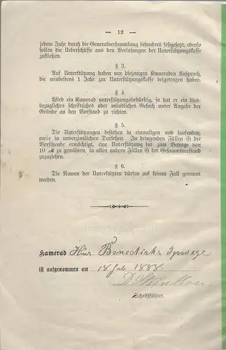 Satzung des Krieger-Vereins für Etzhorn-Wahnbeck. Gegründet am 19.Februar 1888. Namenseintrag zur Aufnahme auf letzter Seite. 
