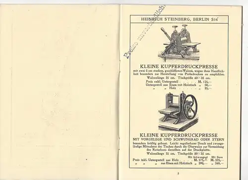 Katalog Heinrich Steinberg Preisliste D Radierungen und Kupferstiche. Um 1910. 