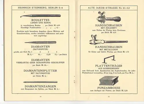 Katalog Heinrich Steinberg Preisliste D Radierungen und Kupferstiche. Um 1910. 