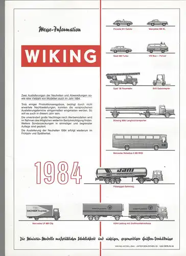 Wiking 1984. Bild-Preisliste. 