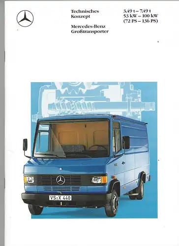 Prospekt Mercedes-Benz Großtransporter. Technisches Konzept 3,49t-7,49t - 53kW-100kW - 72PS-136PS. 1988. 
