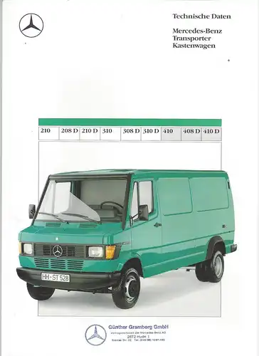 Prospekt. Technische Daten Mercedes Benz Transporter Kastenwagen / Kombi, 210, 208D, 210D, 310, 308D, 310D, 410, 408D, 410D. 3/1989. 