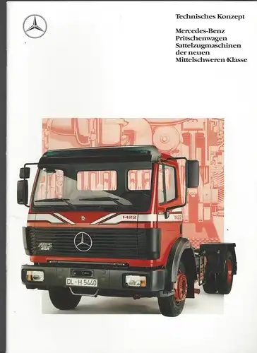 Prospekt. Technisches Konzept Mercedes Benz Pritschenwagen Sattelzugmaschinen der neuen Mittelschweren Klasse.  5/1990. 