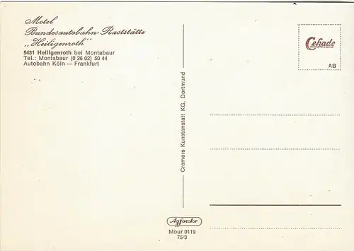 Motel Bundesautobahn Raststätte Heiligenroth. Autobahn Köln - Frankfurt.