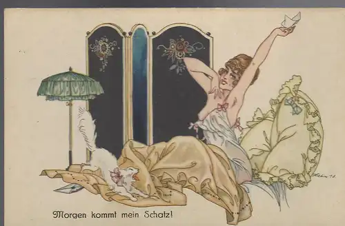 NPG Künstlerkarte von Hahn 18, Nr: 8002/1: Morgen kommt mein Schatz!