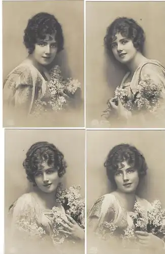 4 Karten Serie RLK 8730/1-4 Dame Frau mit Blumenstrauß