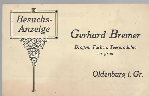 Oldenburg (Oldb.) Gerhard Bremer Drogen, Farben, Teerprodukte en gros.