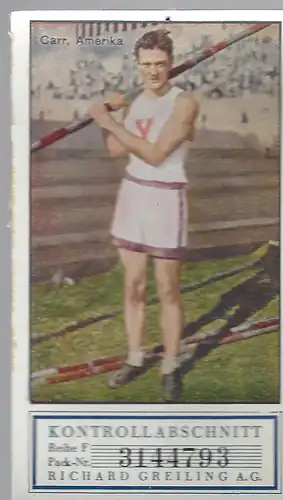 Sammelbild Olympia Sieger 1928. Bild 37: Carr, Amerika.