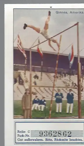 Sammelbild Olympia Sieger 1928. Bild 39:  Ginnes, Amerika.
