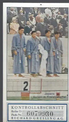 Sammelbild Olympia Sieger 1928. Bild 164:  Japans Freistilstaffel über 4 mal 100m. Schwimmen