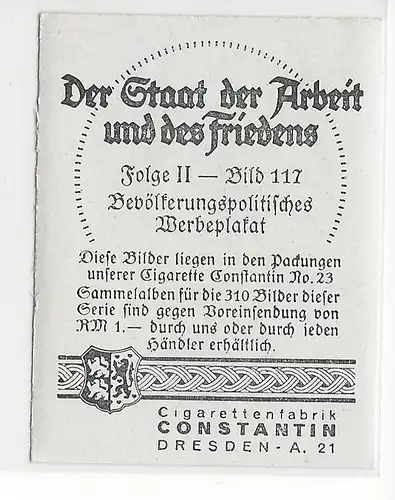 Sammelbild. Der Staat der Arbeit und des Friedens, Folge II, Bild 117: Bevölkerungspolitisches Werbeplakat