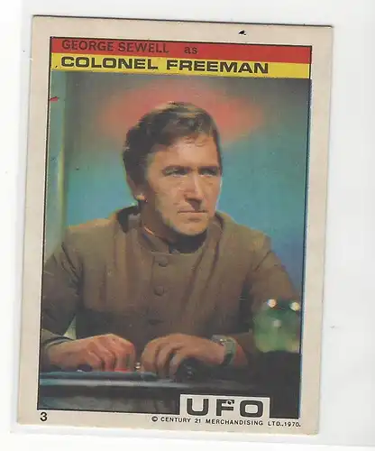 Sammelbild. PEZ / UNIMINT Sammelbild zur Fernsehserie UFO (1970) Bild Nr. 3. Colonel Freeman