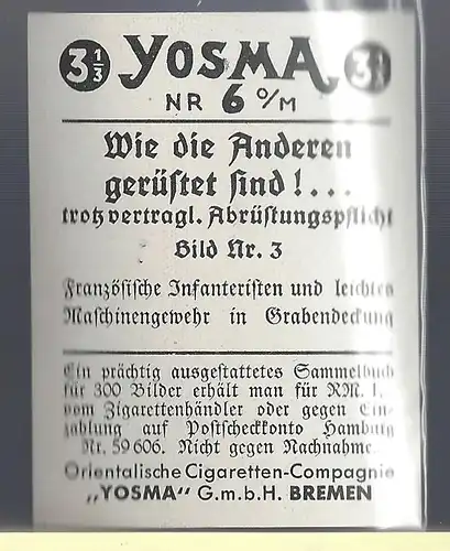 Sammelbild Yosma. Wie die anderen gerüstet sind!... Bild Nr. 3 Französische Infanteristen und leichtes Maschinengewehr in Grabenstellung