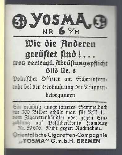 Sammelbild Yosma. Wie die anderen gerüstet sind!... Bild Nr. 8 Polnischer Offizier am Scherrenfensterrohr bei der beobachtung der Truppenbewegung.