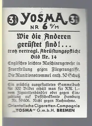 Sammelbild Yosma. Wie die anderen gerüstet sind!... Bild Nr.  14 Englisches leichtes Maschinengewehr in Feuerstellung gegen Fliegerangriffe.