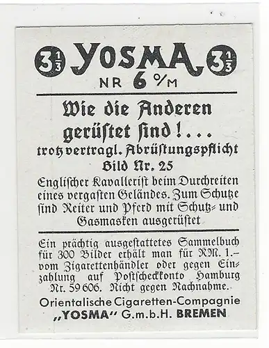 Sammelbild Yosma. Wie die anderen gerüstet sind!... Bild Nr.  25 Englischer Kavallerist beim Durchreiten eines vergasten Geländes