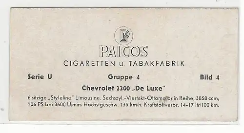 Paicos Zigarettenbilder Sammelalbum Automobile aus aller Welt. Serie U, Gruppe 4, Bild 4, Chervolet 2200 De Luxe