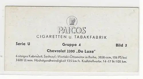 Paicos Zigarettenbilder Sammelalbum Automobile aus aller Welt. Serie U, Gruppe 4, Bild 5, Chervolet 2200 De luxe