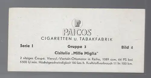 Paicos Zigarettenbilder Sammelalbum Automobile aus aller Welt. Serie I, Gruppe 3, Bild 4,  Cisitalia Mille Miglia