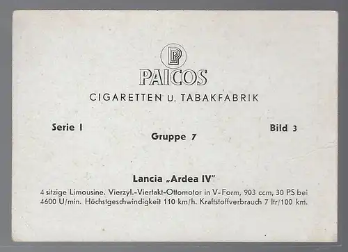 Paicos Zigarettenbilder Sammelalbum Automobile aus aller Welt. Serie I, Gruppe 7, Bild 3,  Lancia Andrea IV