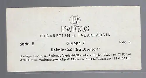 Paicos Zigarettenbilder Sammelalbum Automobile aus aller Welt. Serie E, Gruppe 7, Bild 2,  Daimler 2,5 litre Consort