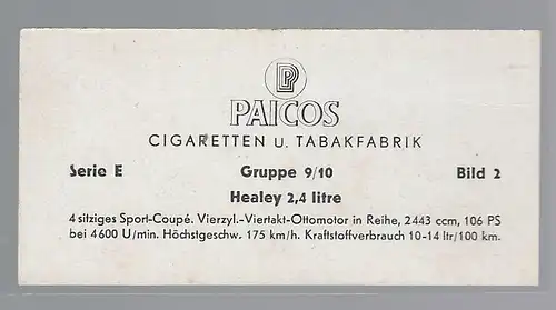 Paicos Zigarettenbilder Sammelalbum Automobile aus aller Welt. Serie E, Gruppe 9/10, Bild 2,  Healey 2,4 litre