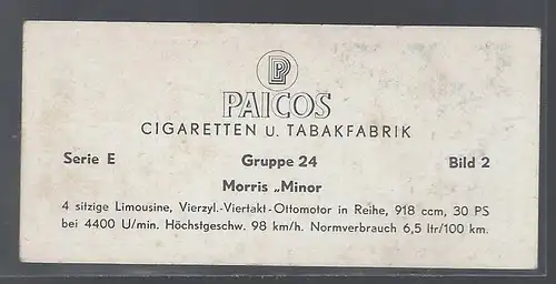 Paicos Zigarettenbilder Sammelalbum Automobile aus aller Welt. Serie E, Gruppe 24, Bild 2,  Morris Minor