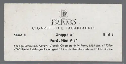 Paicos Zigarettenbilder Sammelalbum Automobile aus aller Welt. Serie E, Gruppe 8, Bild 6, Ford Pilot V-8