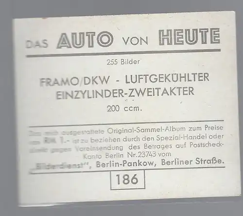 Das Auto von Heute. Bild 186. Framo / DKW Luftgekühlter Einzylinder-Zweitakter 200 ccm