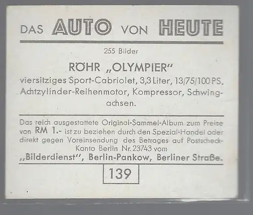 Das Auto von Heute. Bild 139. Röhr Olympier